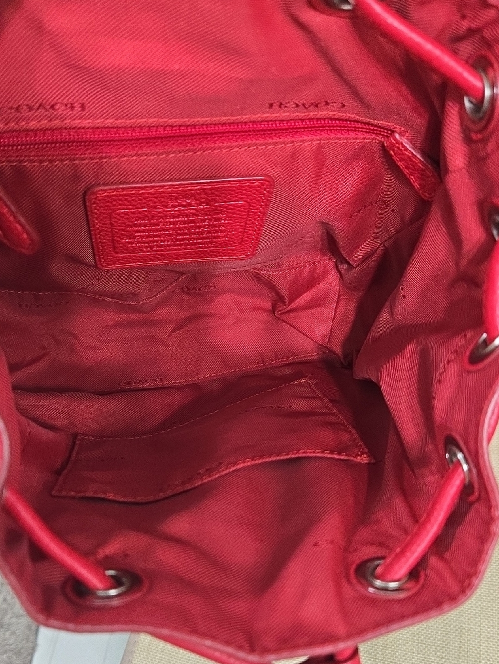 Coach Red Leather Drawstring Backpack - Picture 11 of 13